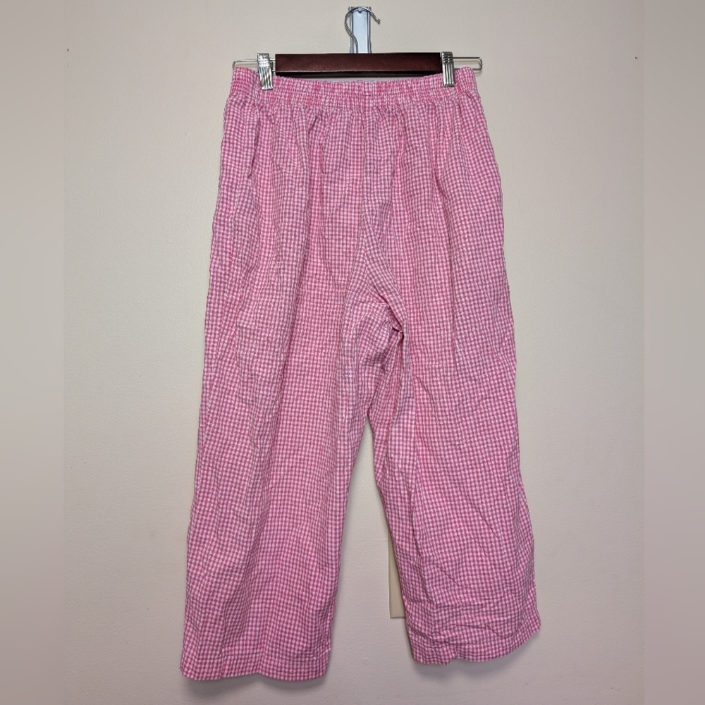 Karen Scott Pink Gingham Pants 10P Petite Pull-On Cotton Elastic Waist Summer Cr - Picture 2 of 8